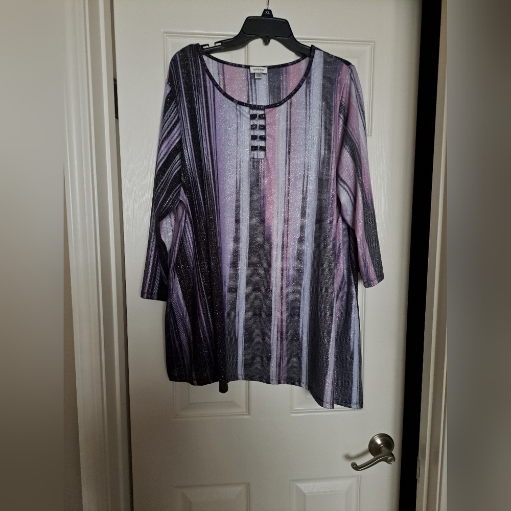 Avenue Purple and Black Striped Blouse